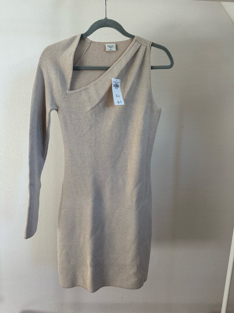 Abercrombie & Fitch One-Shoulder Knit Dress In Light Beige With Gold
